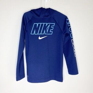 Nike Dri-Fit Thermal Long Sleeve Hooded Logo Graphic Tee Navy Size 5